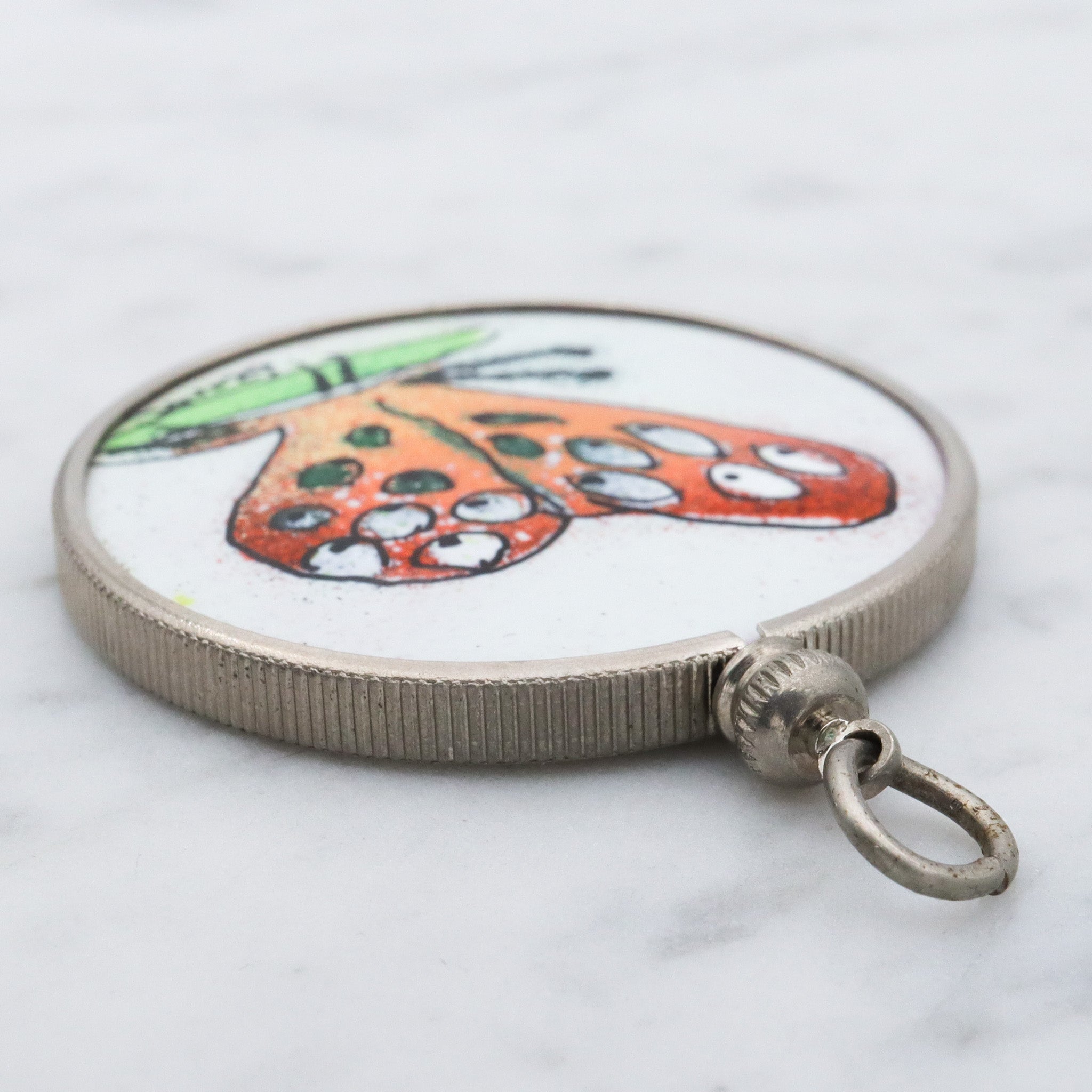 Retro handmade enameled copper double sided medallion pendant with butterfly & flower